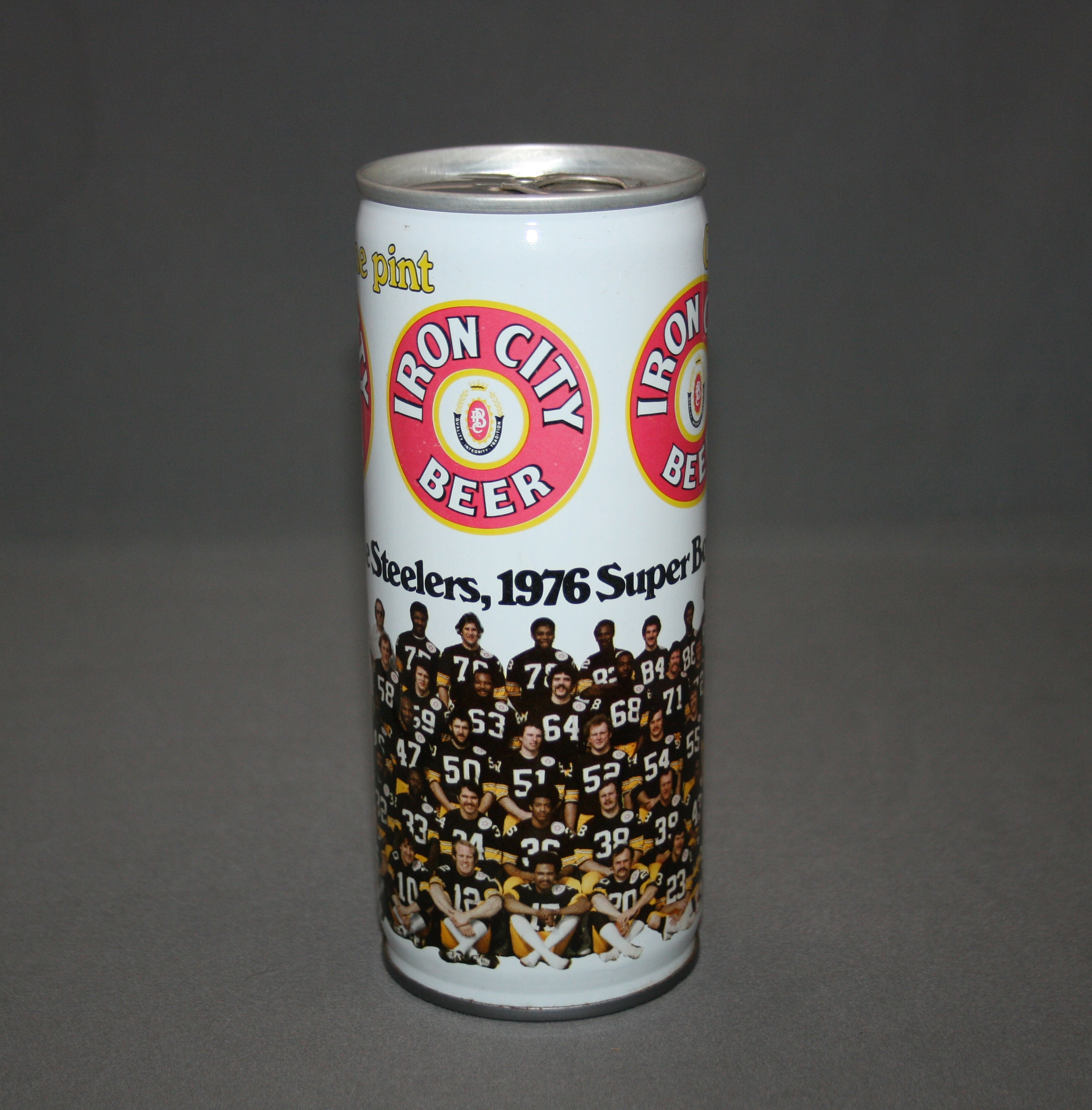 Vintage Iron City Beer Steelers 1976 Super Bowl Champs Steel Can Pull