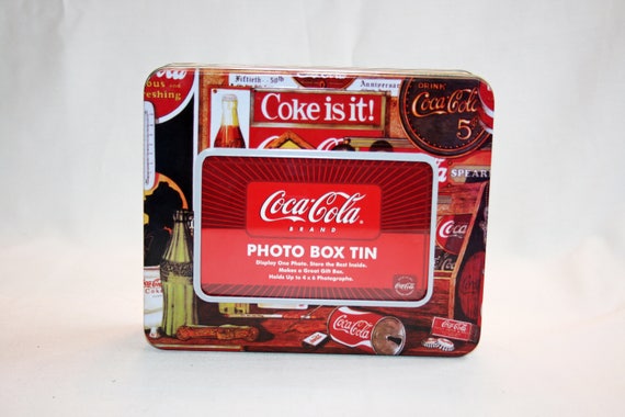 Vintage Coca Cola Photo Box Tin Collectors - Coca Cola Storage Bin Vintage Coca Cola Photo Box Tin Collectors - Coca Cola Storage Bin