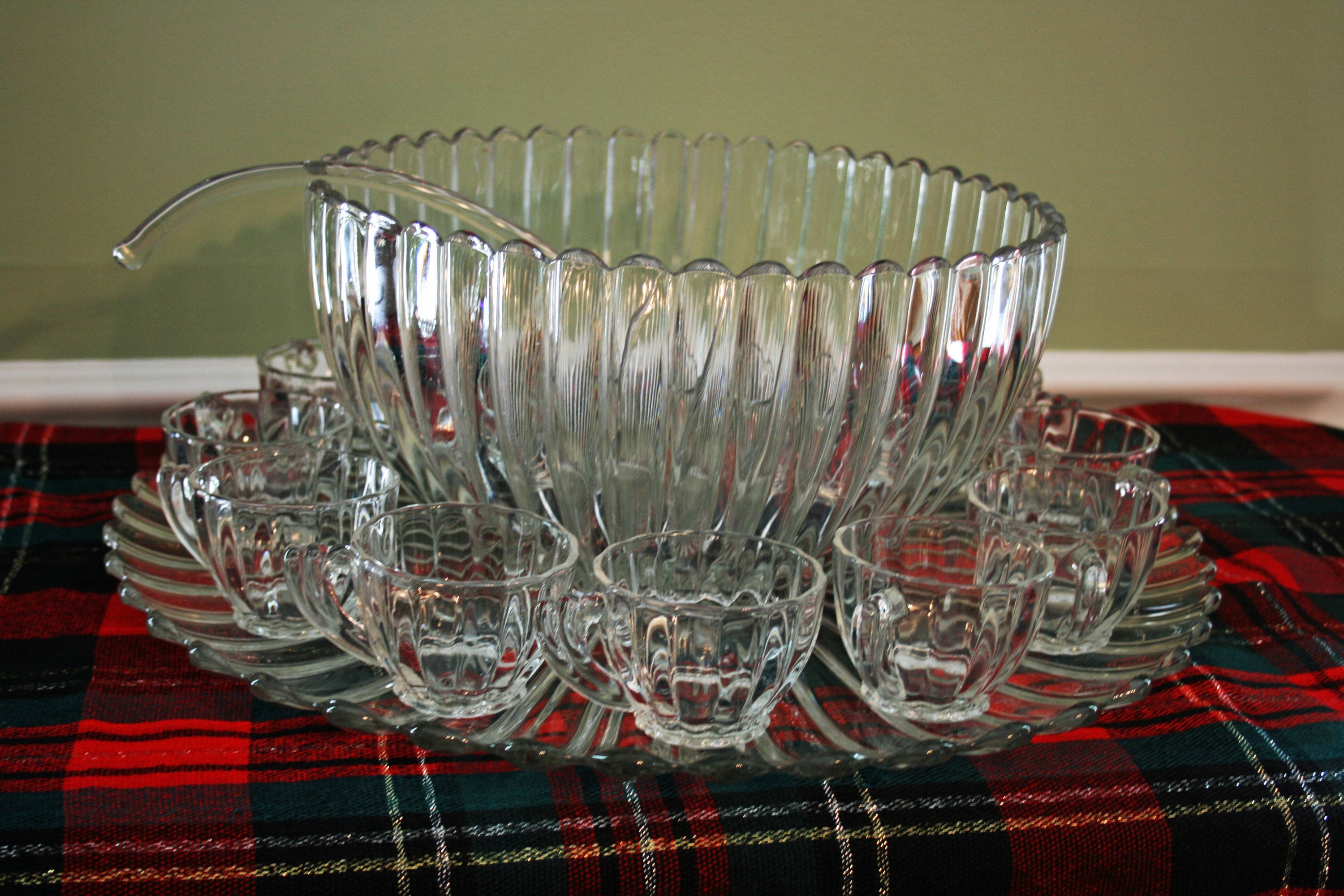 Antique Signed Heisey Crystal Glass Ridgeleigh Crystolite Punch Bowl