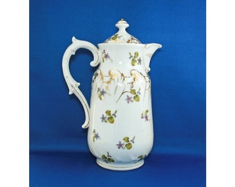 Antique Marx & Gutherz Chocolate Pot Coffee Pot Hand Painted EPIAG Porcelain Austria circa 1884 to 1898 Maximilian Marx Oscar Gutherz