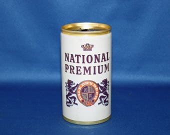 Vintage NATIONAL PREMIUM Pale Dry Beer Can Pull Tab Aluminum Opened Empty Bar Memorabilia Barware Collectible Breweriana Advertisement