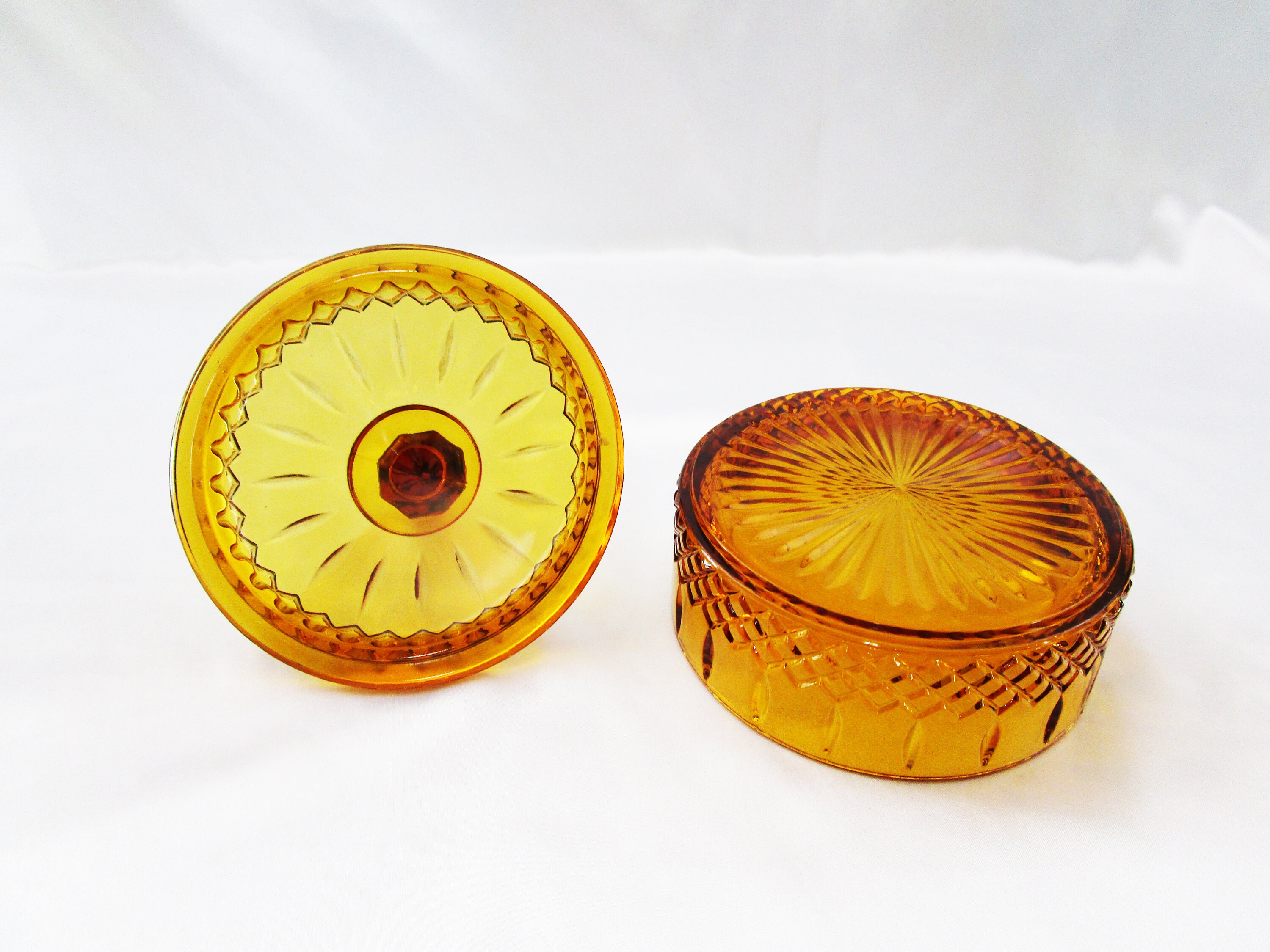 Vintage Indiana Glass Amber Candy Dish and Lid Princess Pattern 7692