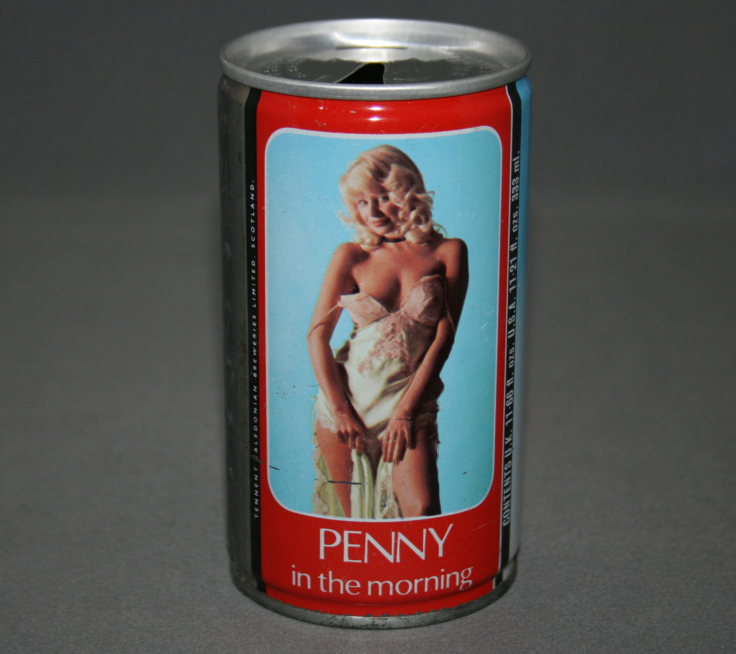 Vintage Tennent’s T Lager Penny in the Morning Steel Beer Can Pull Tab