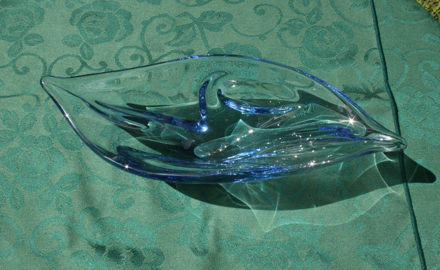 Vintage Blue KHI Bohemia Glass Dish Hand Blown Art Glass Made in