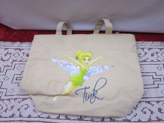 Vintage Disney Tink Tan Canvas Zippered Tote Bag,… - image 10