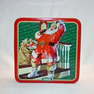 Vintage Coca-Cola Christmas Santa Tin Collectors Tin Coca Cola Collectible Coke Memorabilia Ephemera Storage Box Tin image 1