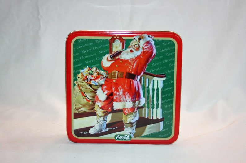 Vintage Coca-Cola Christmas Santa Tin Collectors Tin Coca Cola Collectible Coke Memorabilia Ephemera Storage Box Tin image 1