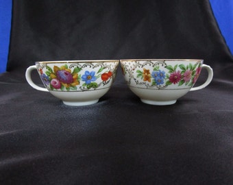 Antique Crown HC Imperial Teacup Pair of 2 Floral China Tea Cups Made in Czechoslovakia set of 2 circa 1920 Tea Cup Czecho-slovakia Vintage