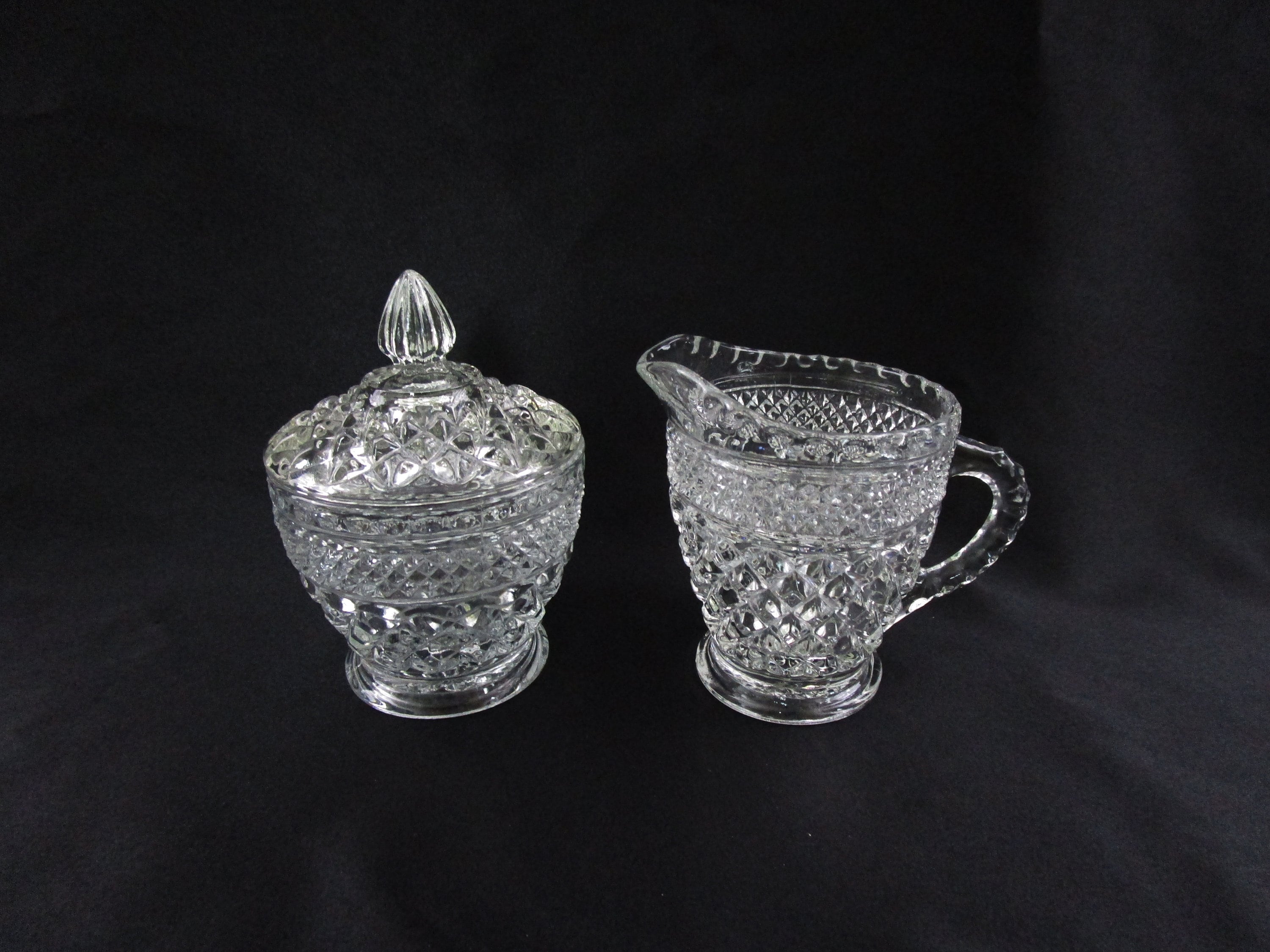 Vintage Glass Creamer and Sugar Bowl Anchor Hocking Wexford 3 piece