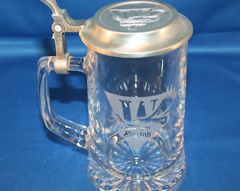 Vintage Glass Beer Stein Etched Winston & Pewter Embossed Lid Glass  Beer Mug Barware Collectible Bar Memorabilia Breweriana