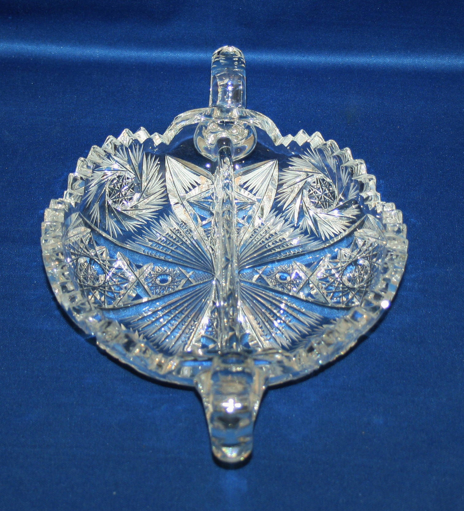 LOVING CUP ANTIQUE CUT CRYSTAL GLASS 3-HANDLE LARGE AMERICAN BRILLIANT Fans  Star