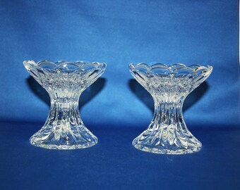 Vintage Pair Lead Crystal Barbell Shaped Floral Candlesticks set of 2 candle holder – Wedding, Holiday, Christmas, Birthday candlestick set