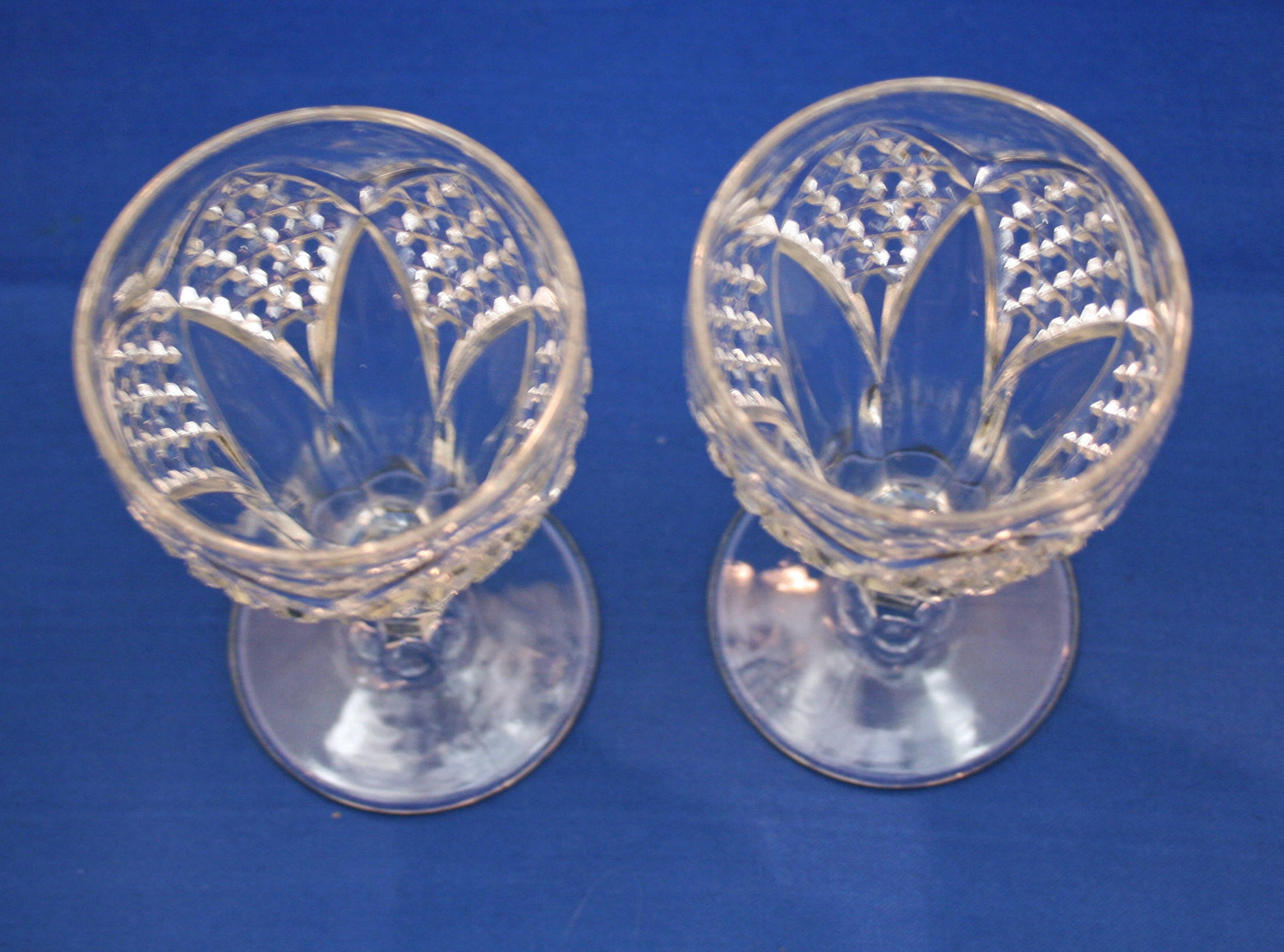 Antique Pair EAPG Fluted Wine Glasses Wine Goblets Stemware 