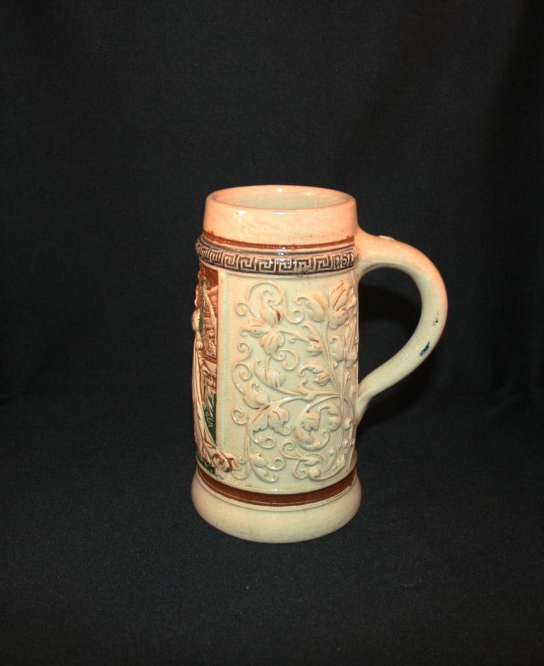 Antique German Stoneware Beer Stein Hand Painted Ale Tankard Stout Mug Germany Bar Collectible Barware Memorabilia Breweriana Advertisement image 8