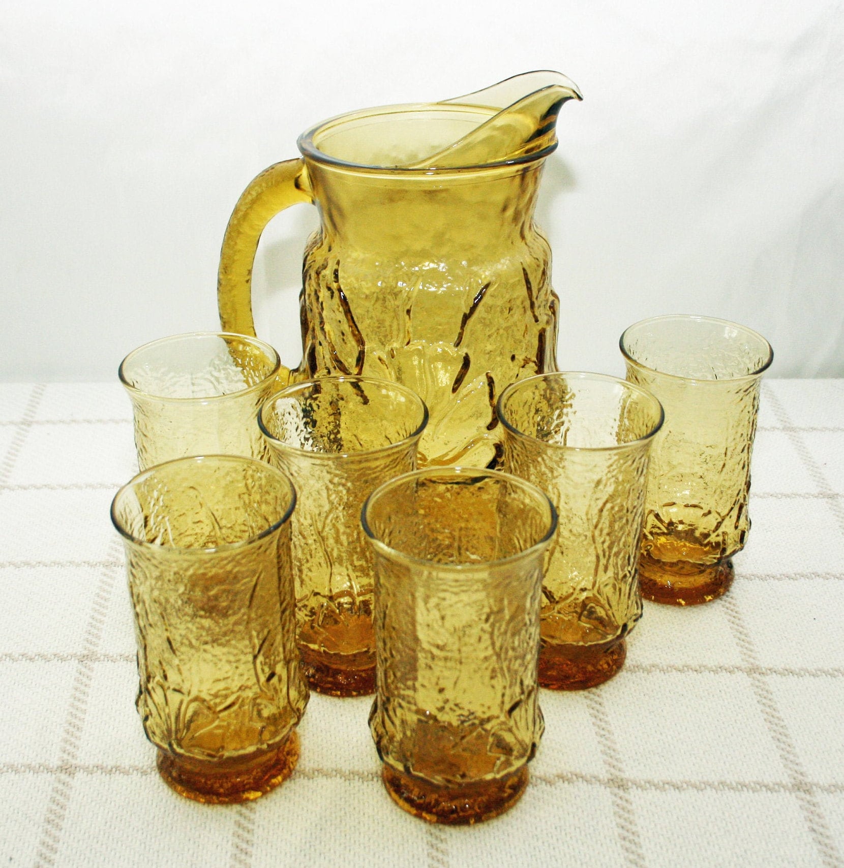 Vintage Amber Pitcher and Glass Set Anchor Hocking Rainflower Pitcher