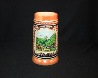 Vintage Gerz Zermatt Switzerland Beer Stein Hand Painted  Stout Tankard Ale Mug Bar Collectible Barware Memorabilia Breweriana Advertisement