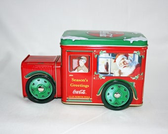 Vintage Coca-Cola Collector’s Tin Red & Green Santa Clause Delivery Truck - Coke Collectible Tin Delivery Truck - Memorabilia Ephemera 1998