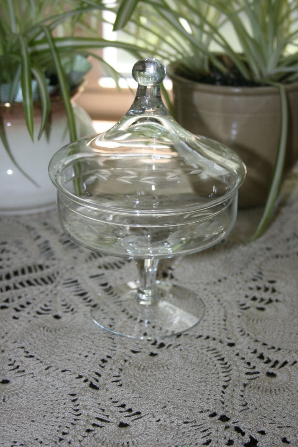 Vintage Princess House Heritage Crystal Pedestal Lidded Candy Dish