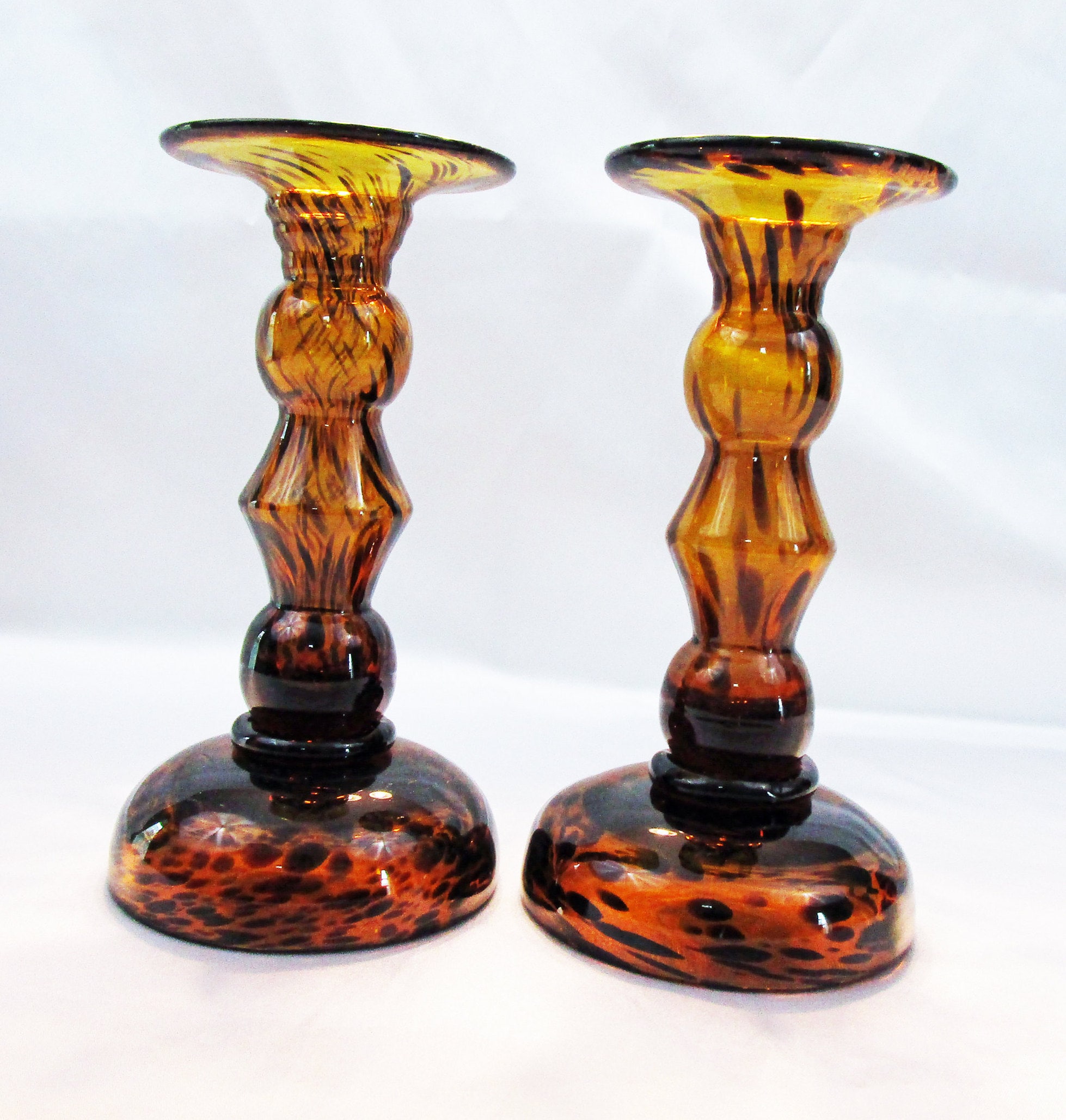 Vintage Tortoise Shell Glass Candlestick candle holder small compote ...