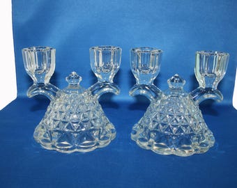 Vintage Imperial Glass Mount Vernon aka Washington Crystal Pattern Double Taper Candlestick Holder candle holder Mt. Vernon depression glass