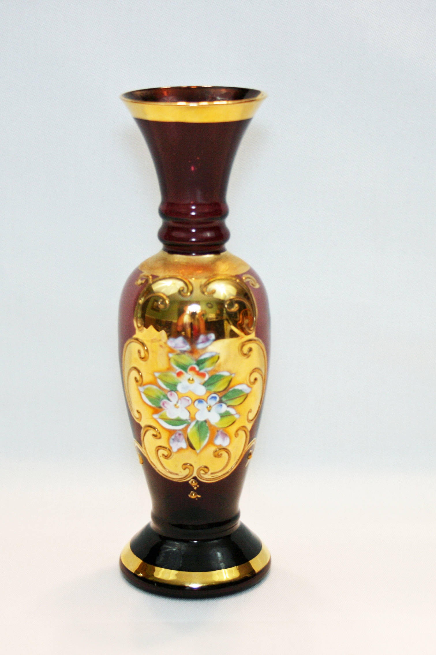 Vintage Lefton Amethyst Purple Bud Vase Gold Gilding Enamel