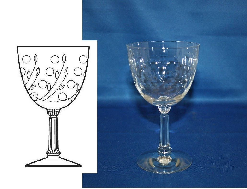 4 Vintage Etched CRYSTAL Wine Glasses, Fostoria Crystal, 1950's