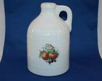 Vintage Harris Potteries Jug Stoneware Clinton China Pottery collectible farmhouse style with fruit design USA Knick Knack Moonshine Whiskey