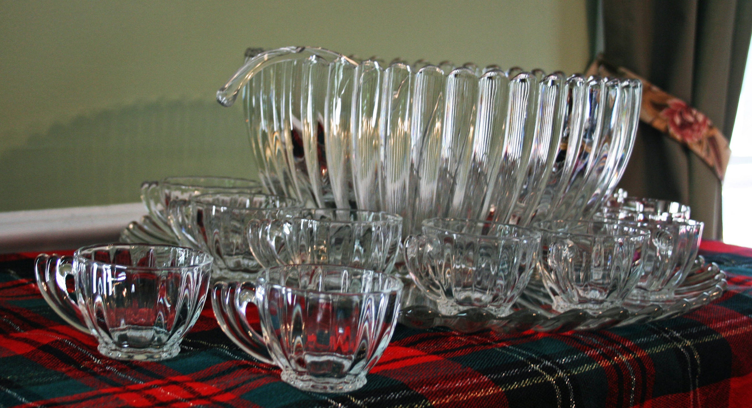 Antique Signed Heisey Crystal Glass Ridgeleigh Crystolite Punch Bowl