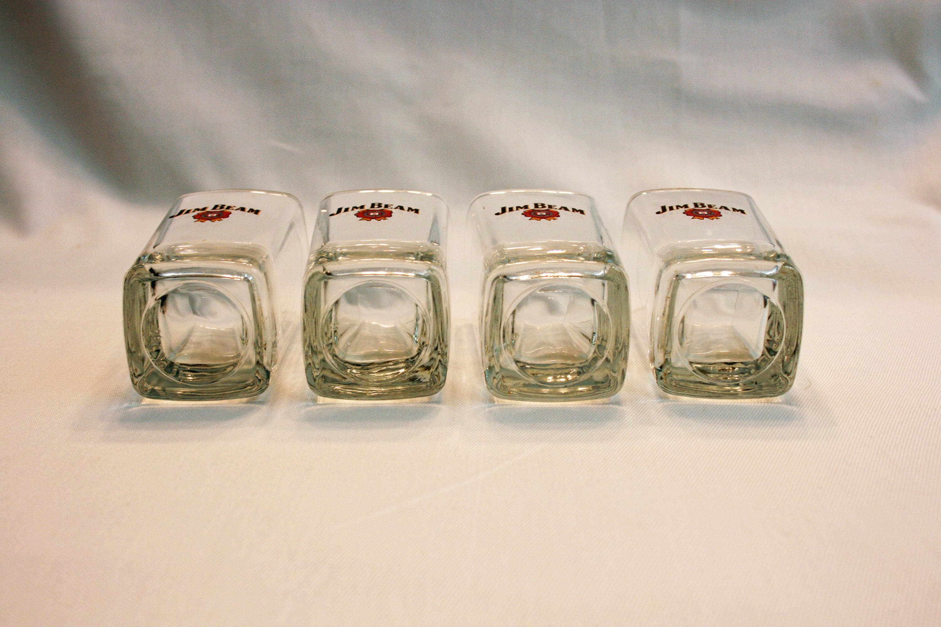 Set of Four Square Jim Beam Shot Glasses, Made in USA Whiskey Shot
