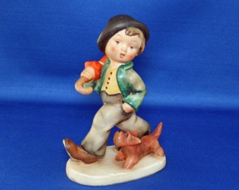 Vintage Goebel MI Hummel - 5 V Bumble Bee - Strolling Along circa 1950 – 1955 Boy and Dog Made in Germany Figurine Knick Knack Figure