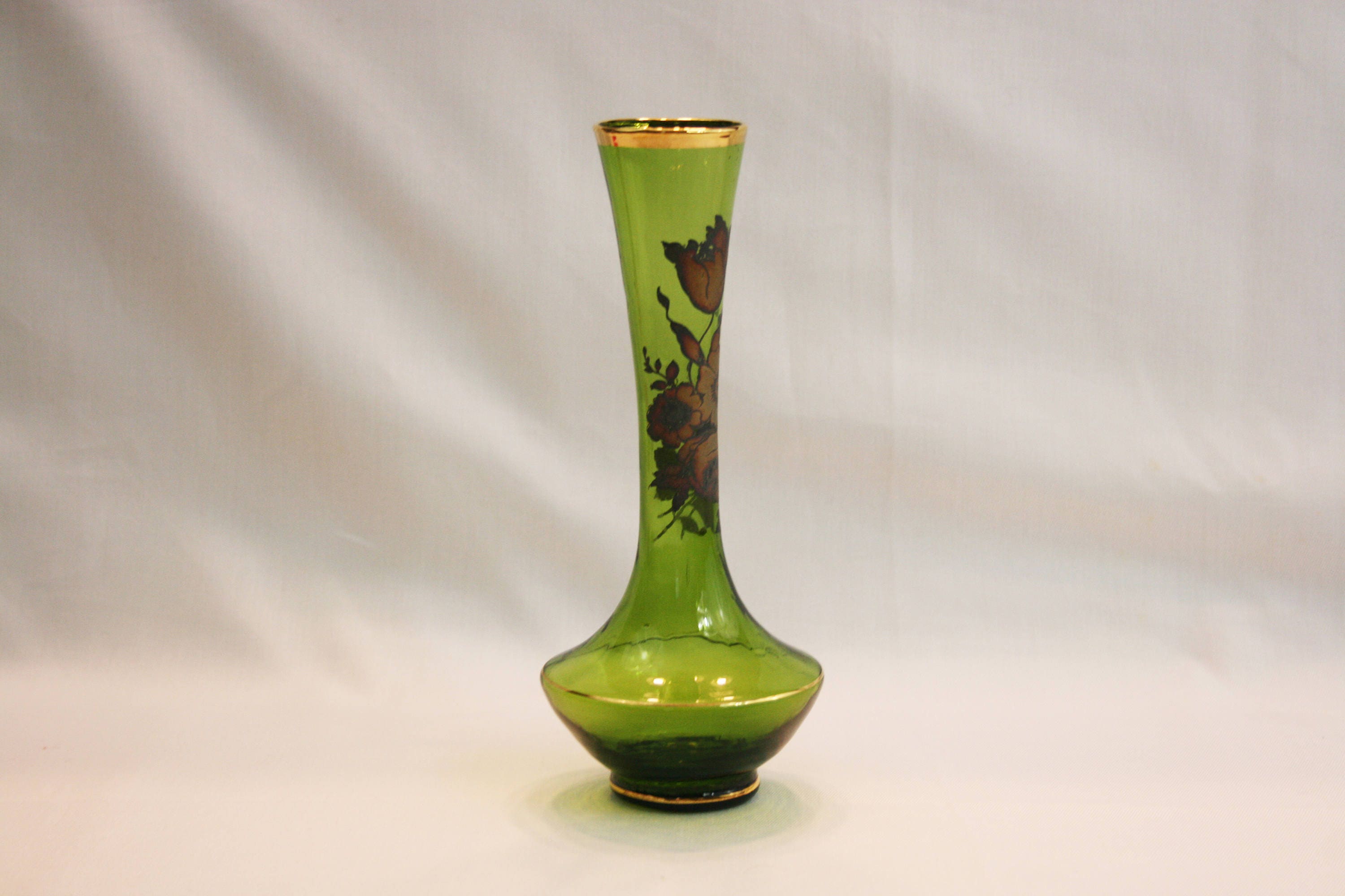 Vintage Lefton Emerald Green Glass Bud Vase Hand Blown With