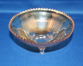 Vintage Carnival Glass Bowl Ribbed Footed Depression Era Golden Iridescent Fruit Bowl Candy Dish Trinket Bowl Art Glass