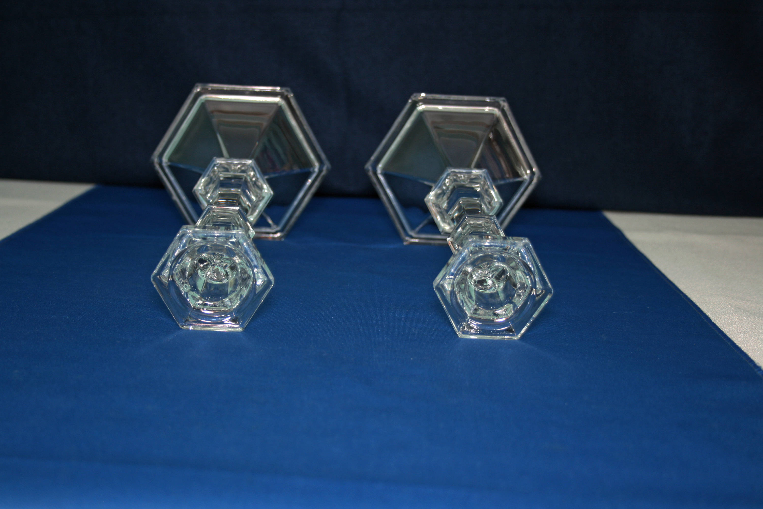 Vintage Pair Crystal Clear Hexagon Shaped 8 inch ...