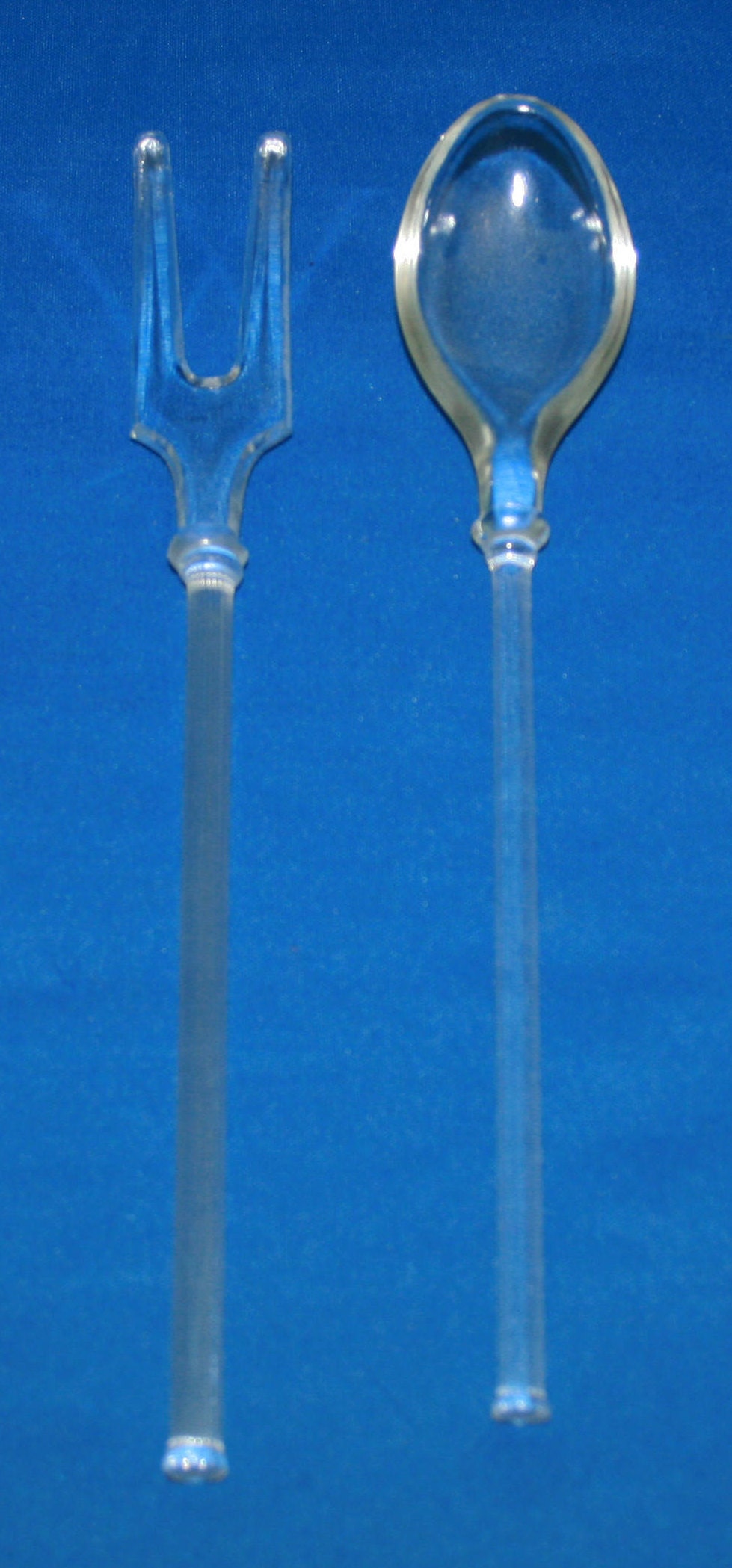Vintage Clear Bohemian Glass Salad Serving Fork and Spoon with Ribbed