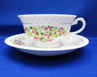 Vintage Teacup Krescent China Hand Painted Rose Spray Tea Cup and Saucer Made in Japan English Tea Party