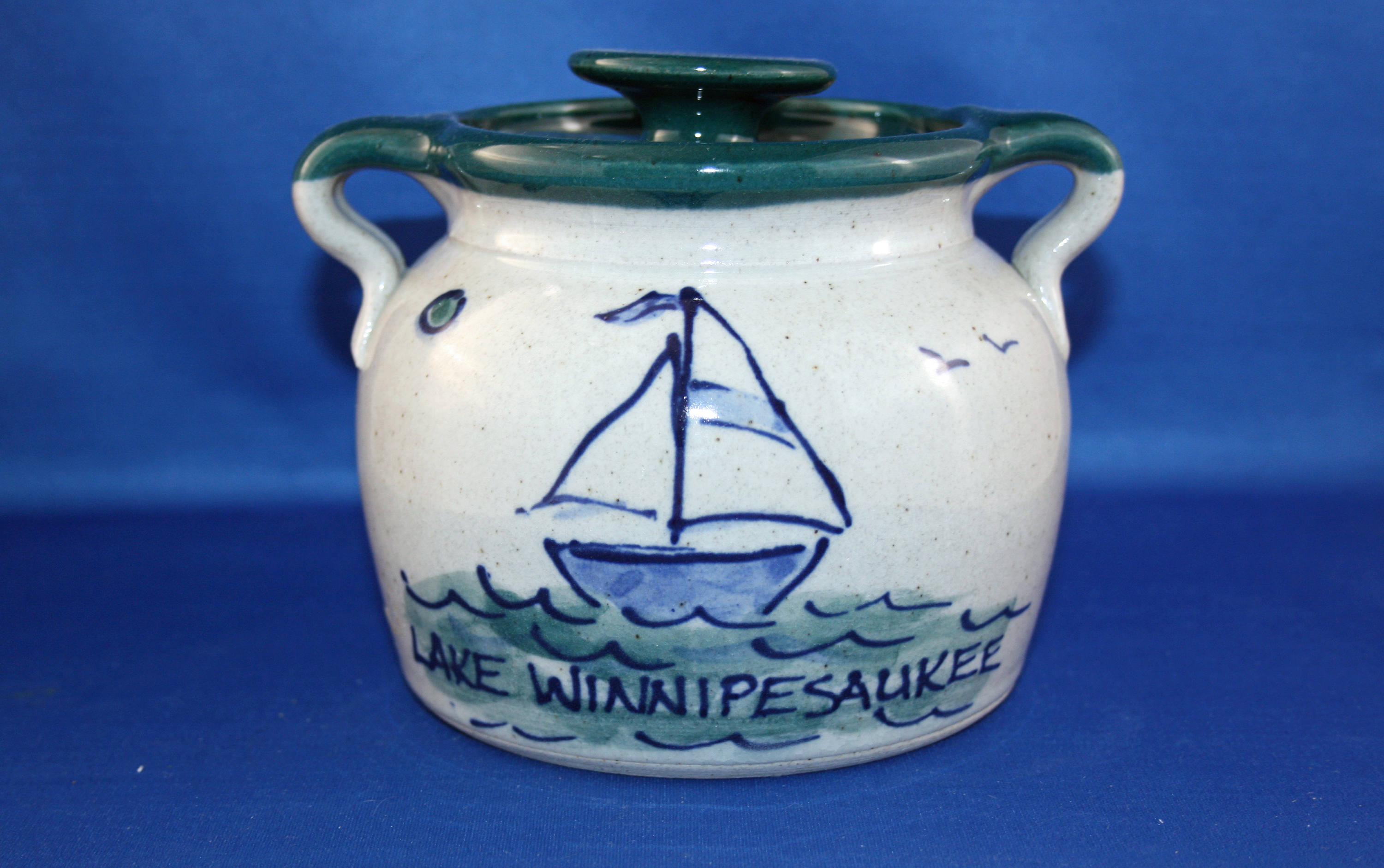 Vintage Bake Bean Pot Stoneware Crock Great Bay Pottery Lake Winnipesaukee New Hampshire Souvenir Lidded Bean Pot Bake Ware