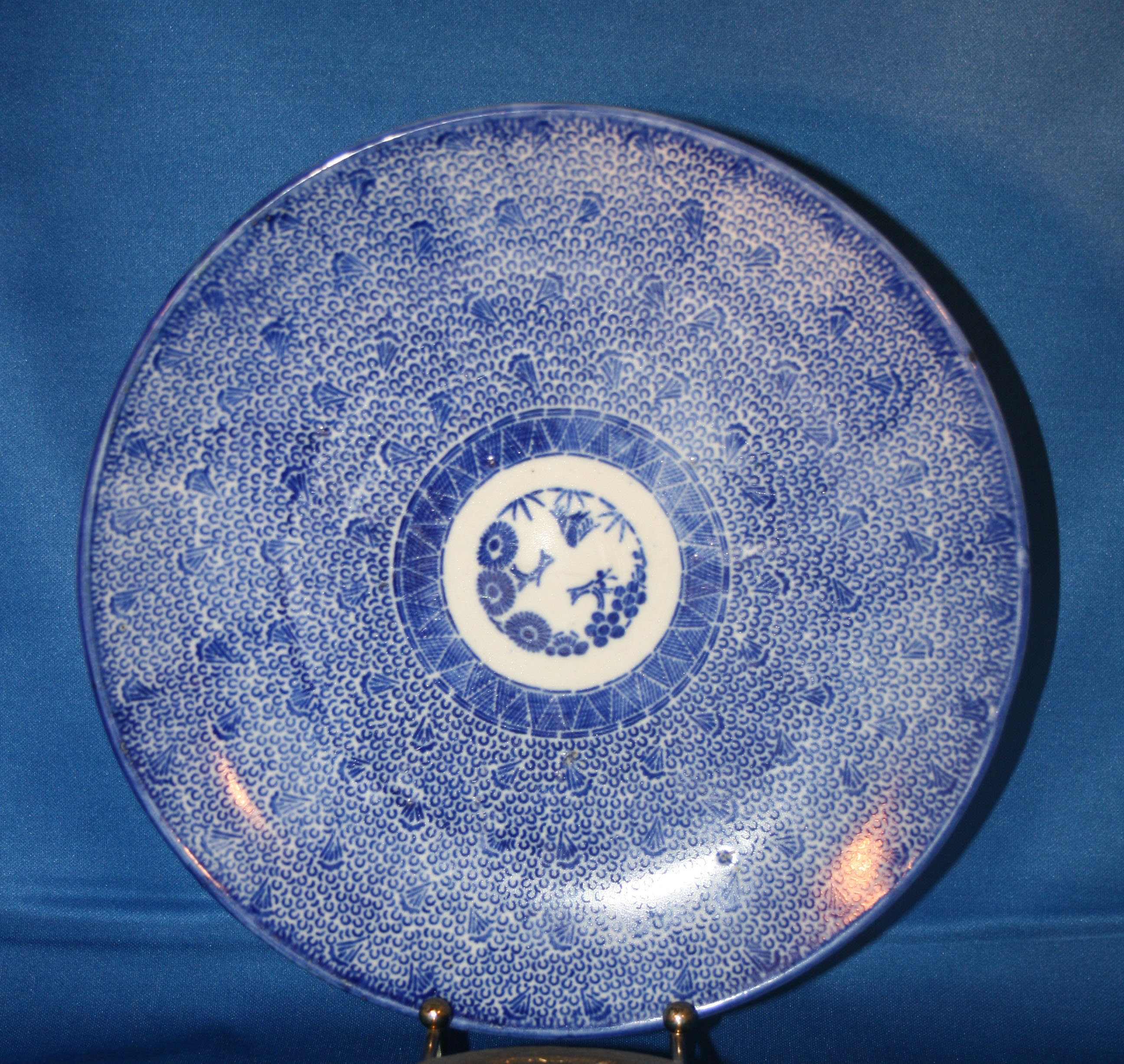 Antique Japanese Imari Edo Era Blue White Chintz Sometsuke Plate Oriental Blue and White Edo