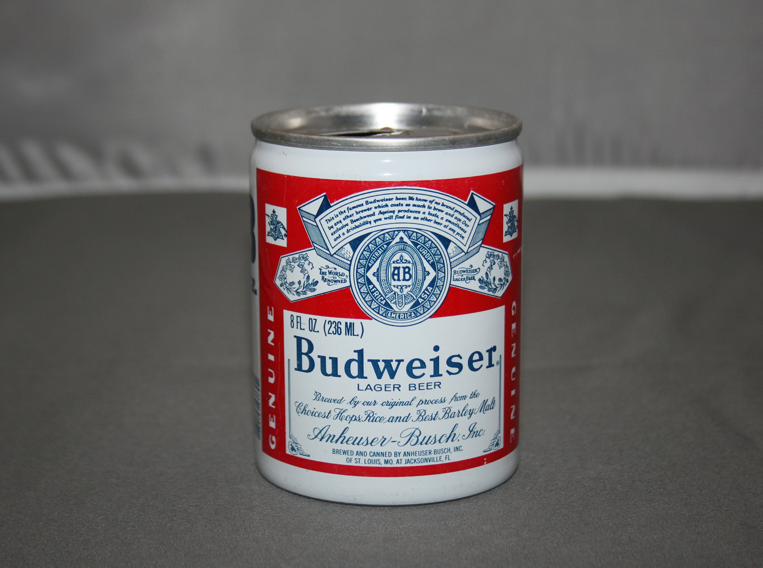 Vintage Budweiser Larger Beer Aluminum Beer Can Tab Top Opened & Empty
