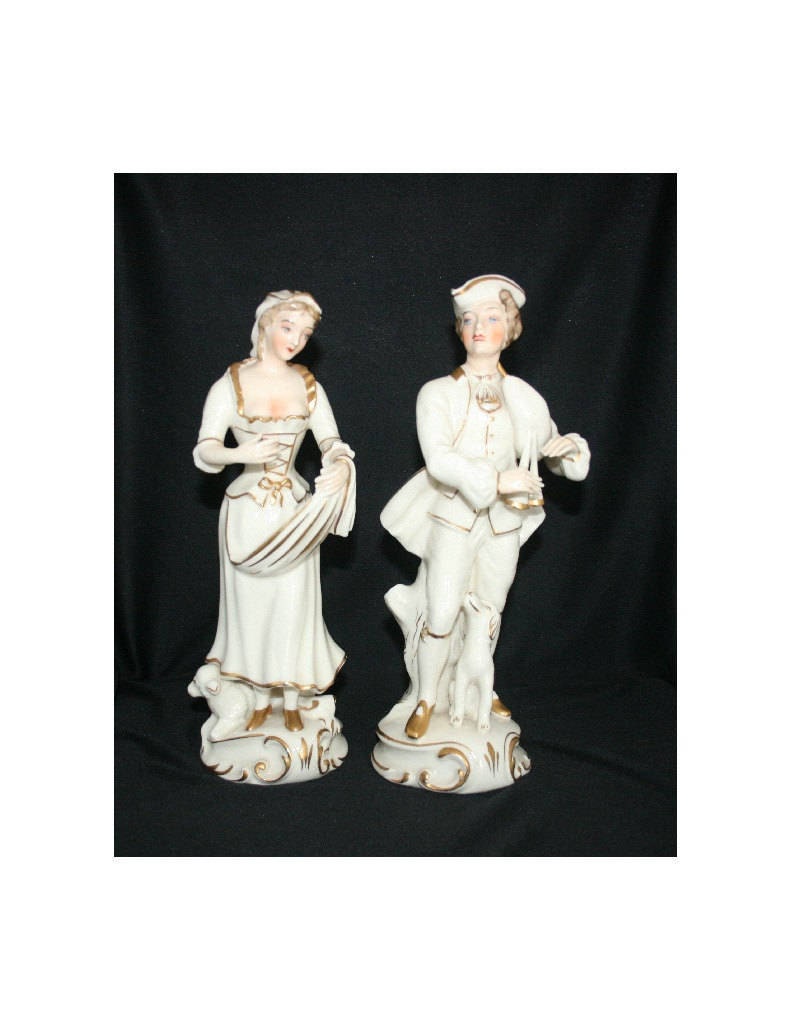 Antique Porcelain Figures 18th Century Colonial Man and Woman Figurine