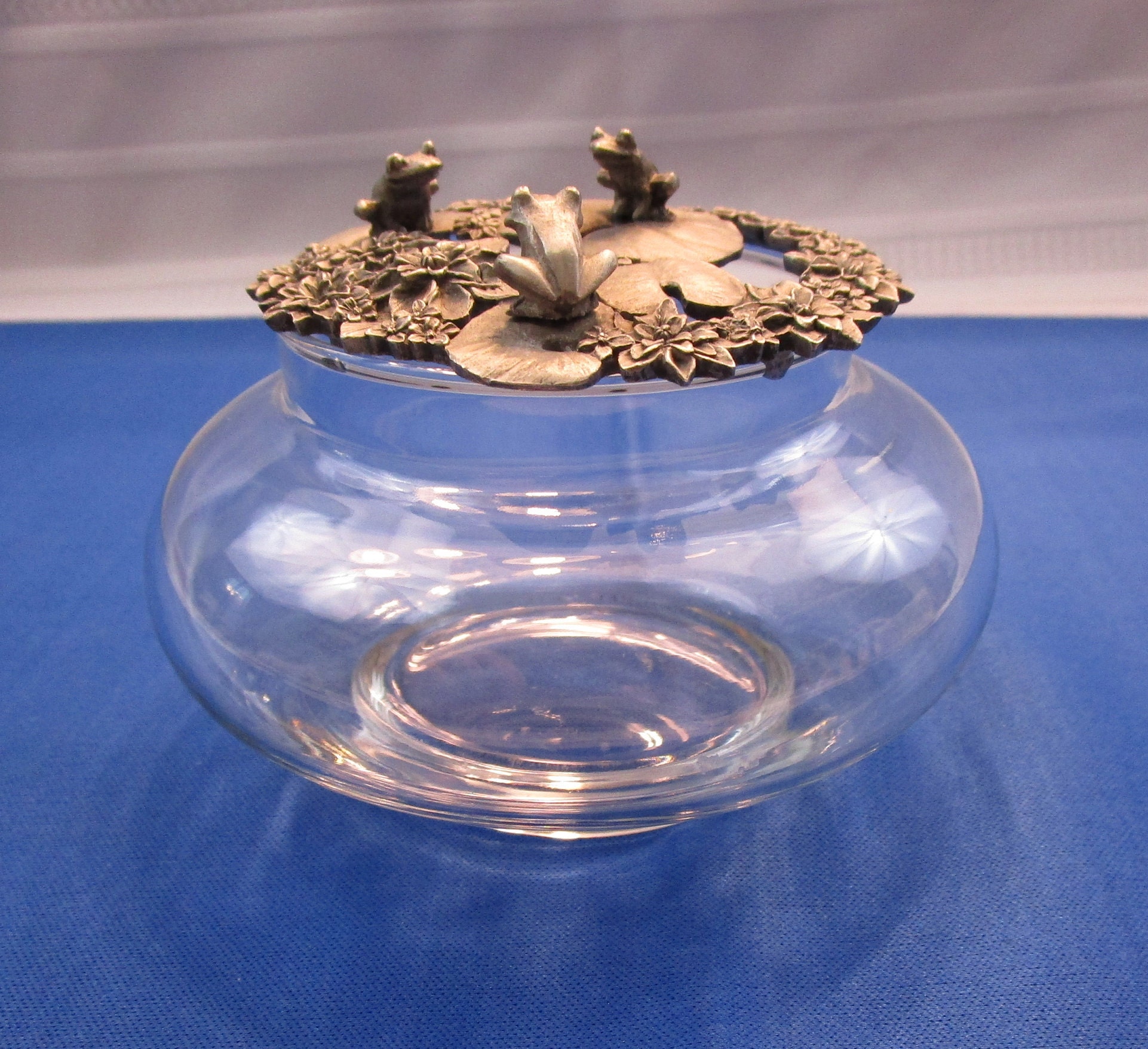 Vintage Potpourri Jar with Rawcliffe Lilly Pad and Frog Pewter Lid Home