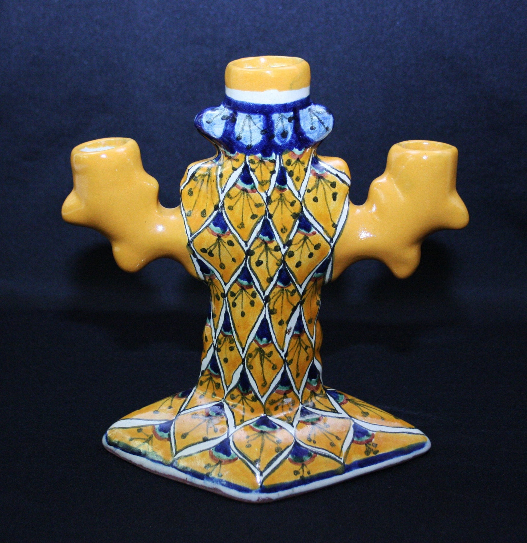 Vintage Mexican Earthenware Candelabra Signed Pinal Mexico Hand Made