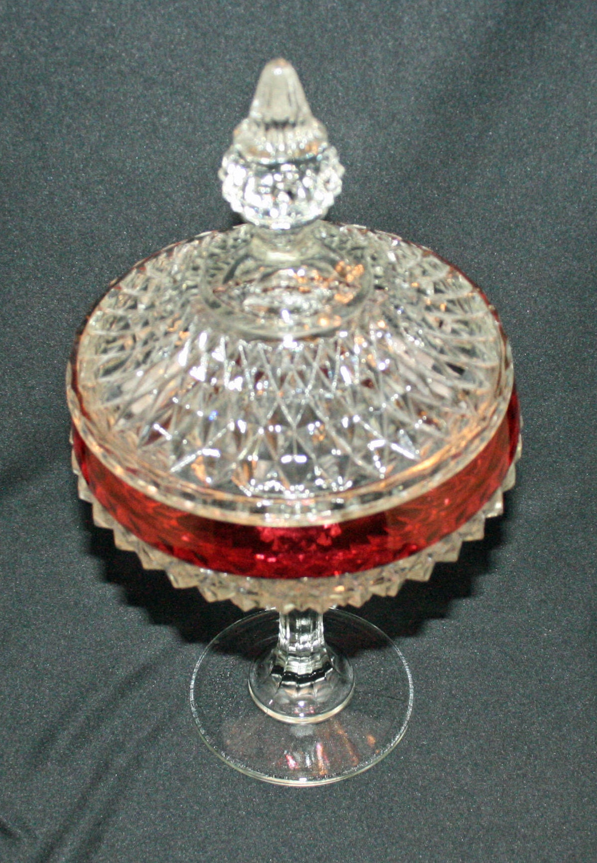 Vintage Pressed Glass Diamond Cut Candy Dish With Lid Glass Designs
