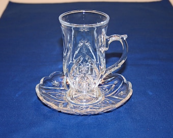 Vintage Starburst & Arch Espresso Demitasse Cup and Saucer Pinwheel Coffee Cup Teacup Tea Cup Pressed Glass Tableware Tea Party