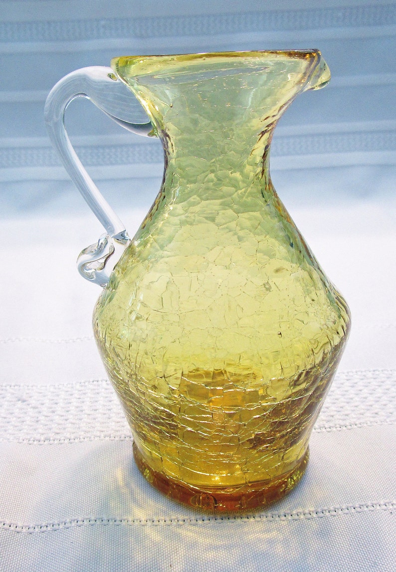 Vintage Amber Crackle Glass Miniature Pitcher Creamer Handcrafted Bud