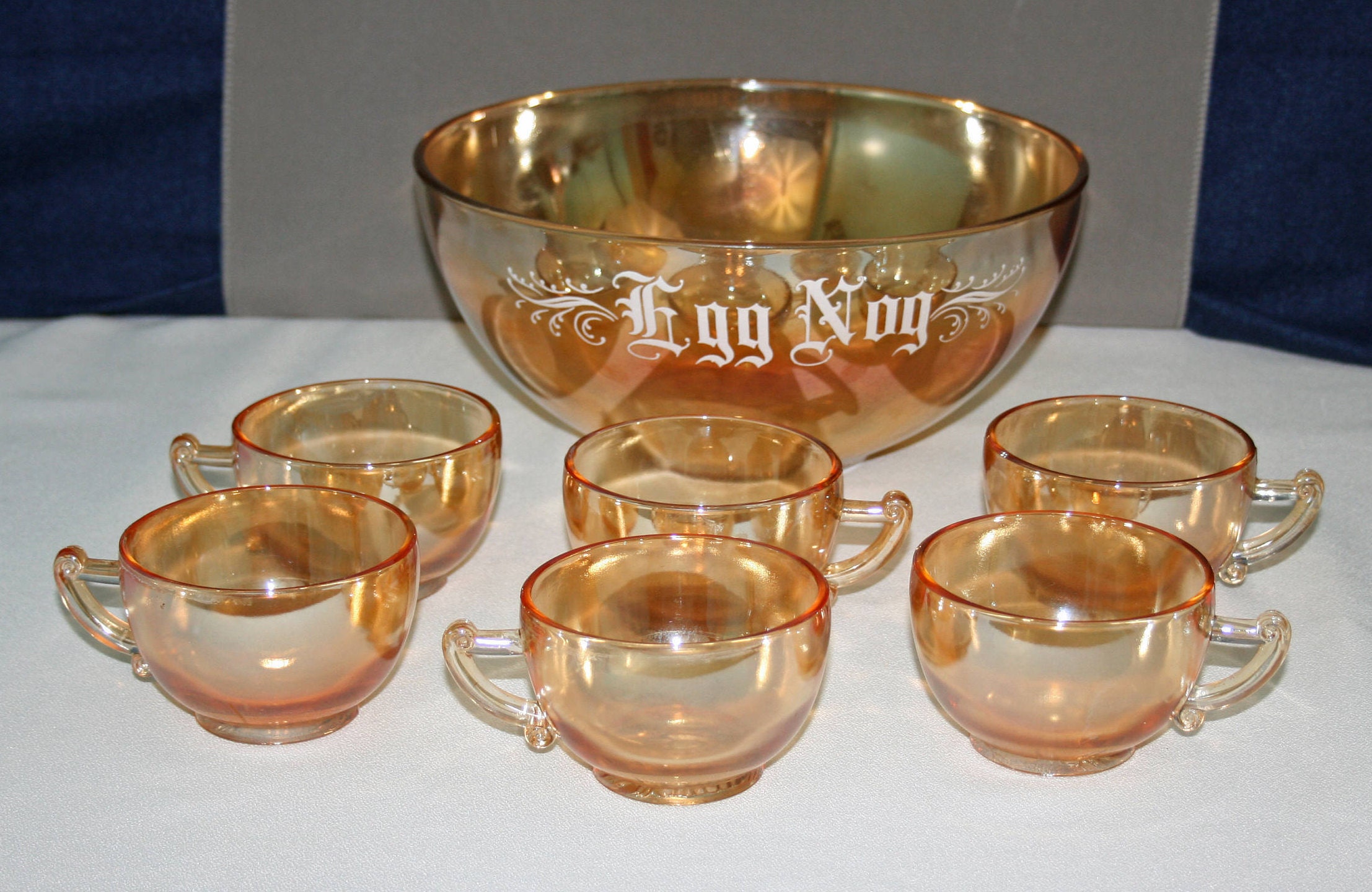 Egg Nog Punch Bowl Set Glass Co Carnival Glass Eggnog Bowl