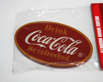 Vintage Coca-Cola Wood Sign Oval Magnetic Memo Holder Coca Cola Magnet Coke Refrigerator Magnet Memorabilia Ephemera Collectible