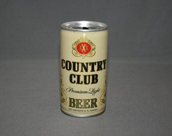 Vintage Country Club Premium Light Beer Steel Can Pull Tab Opened & Empty Collectible Bar Memorabilia Barware Advertisement Breweriana