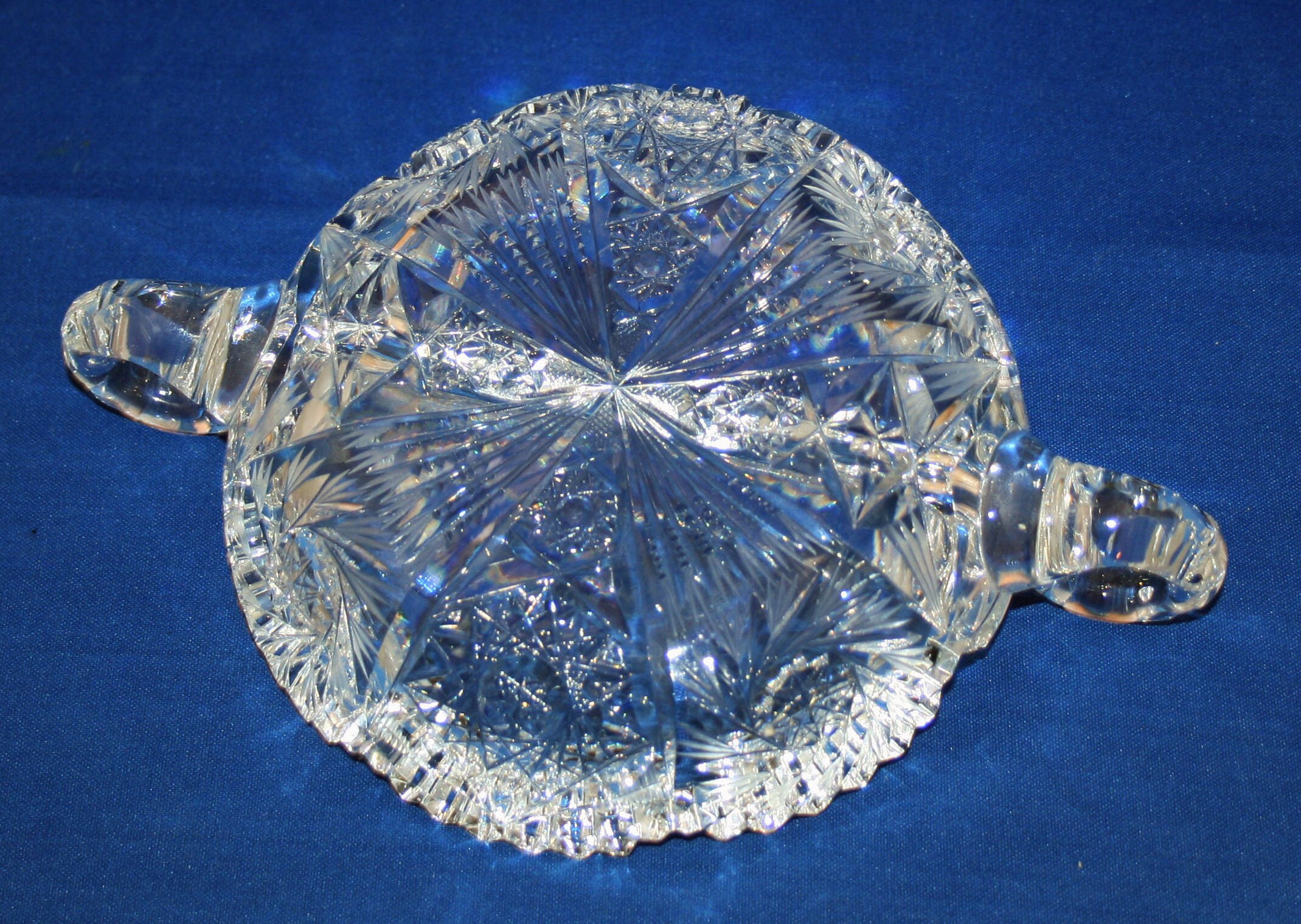 LOVING CUP ANTIQUE CUT CRYSTAL GLASS 3-HANDLE LARGE AMERICAN BRILLIANT Fans  Star