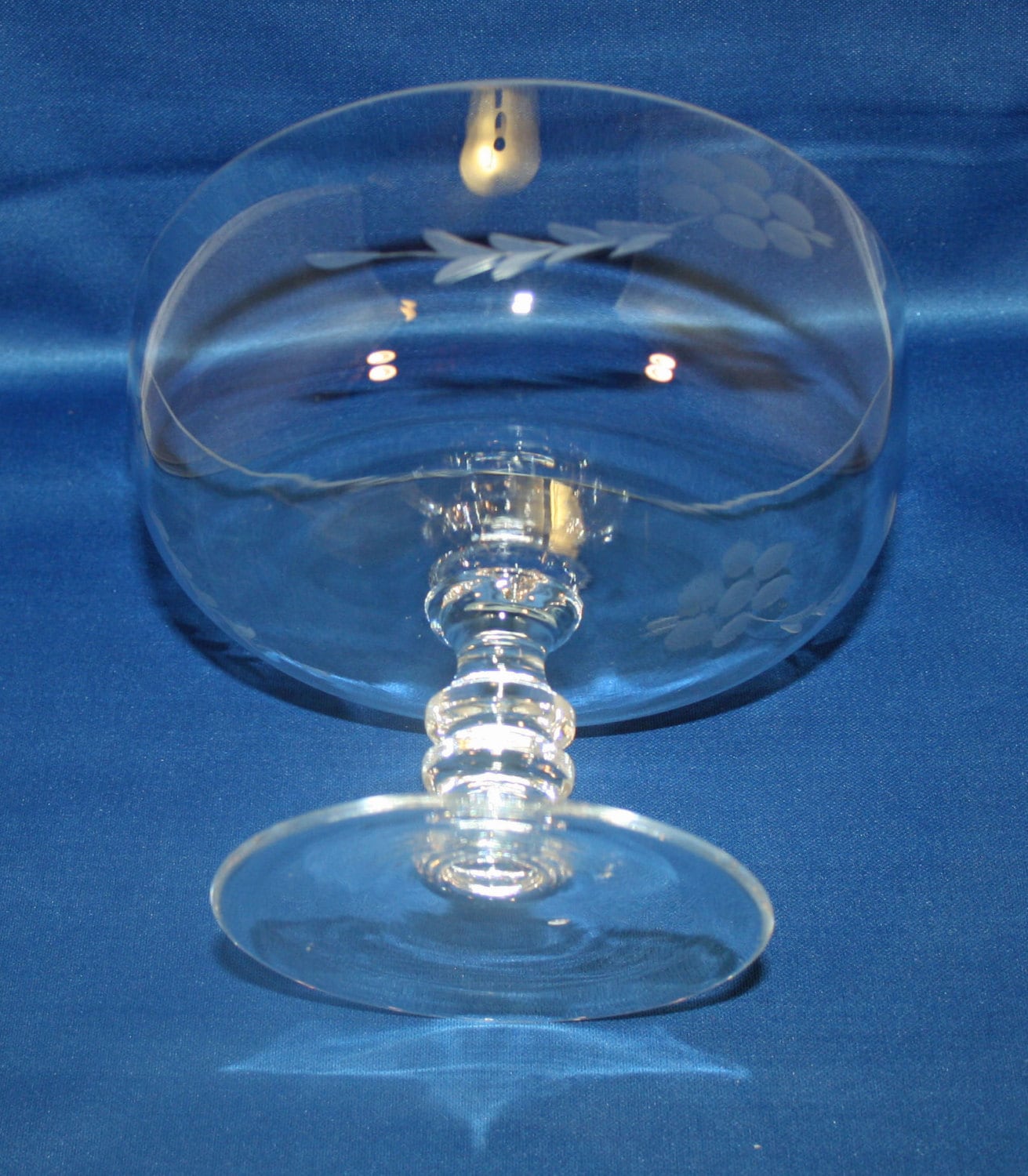 Vintage Crystal Pedestal Compote Bowl Candy Dish Flower Acid Etched