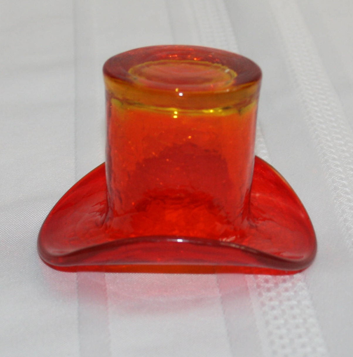 Vintage Amberina Crackle Glass Top Hat toothpick holder Knick Knack